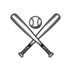 Crossed baseball bats with a baseball in the center.