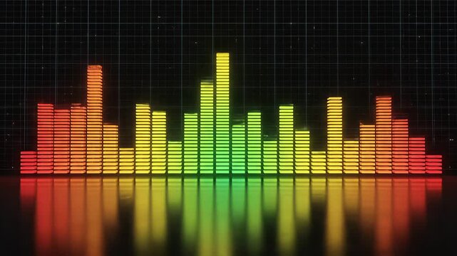 Vibrant colorful equalizer graph representing sound waves for music and audio concepts