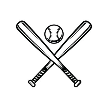 Crossed baseball bats with a baseball in the center.