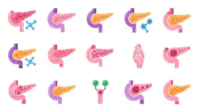 Comprehensive diagram illustrating various pancreatic functions and related anatomical structures