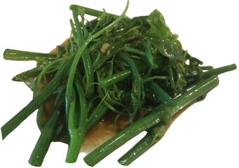 Isolated stir fry Chayote Shoot with oyster sauce 