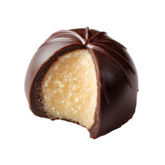 Obraz premium Chocolate Coated Coconut Truffle Bite with Creamy Filling and Dark Brown Shell isolated on transparent background