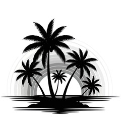 Fototapeta premium Silhouette of Palm Trees on Tropical Island at Sunset.
