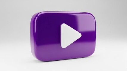 Glossy purple play button icon with rounded corners on white background