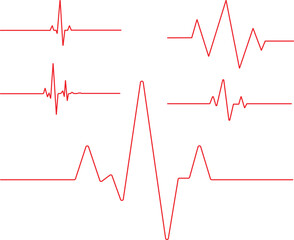 Heartbeat Pulse Line Icon Set with ECG EKG Medical Health Waveforms – Vector Illustration