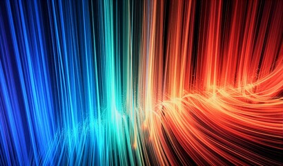 Vibrant vertical light streaks transition from blue to red, creating dynamic rainbow effect against a dark background.