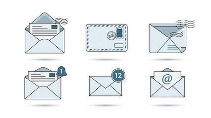 Collection of Email Icons and Symbols for Digital Communication and Messaging