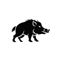 Fototapeta premium Silhouette of a Wild Boar with Prominent Tusks and Bristly Mane.