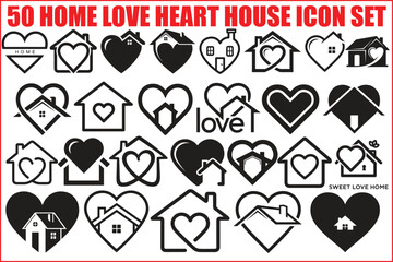 50 Home Love Heart House Icon Set Bundle