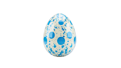 Decorated Easter Egg with Blue Polka Dots on White Background