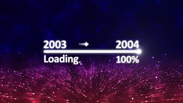 Futuristic Digital Timeline Transition Loading Animation from 2003 to 2004 Representing Technology Evolution Background