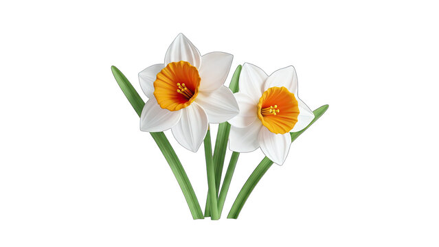 Daffodils Blooming on White Background