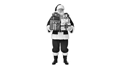 Naklejka premium Santa-Claus-Carrying-Stack-of-Colorful-Christmas-Presents-Isolated-on-White-Background.png