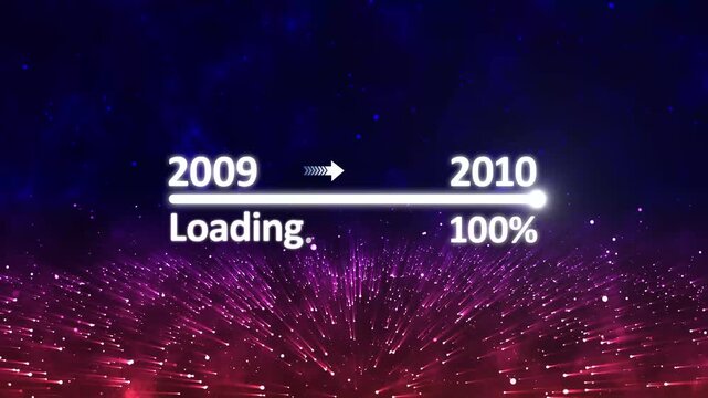 Futuristic Digital Timeline Transition Loading Animation from 2009 to 2010 Representing Technology Evolution Background