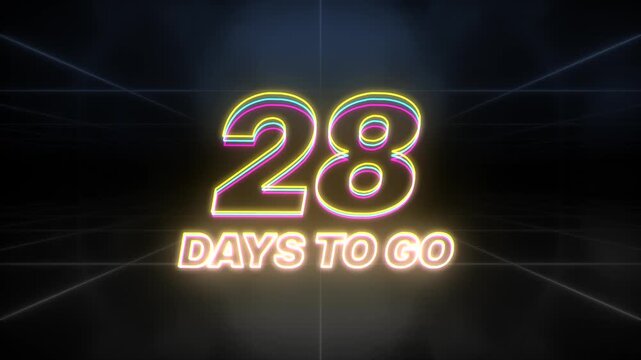 28 days to go text animation retro background