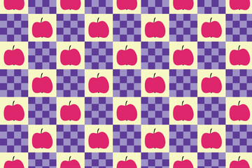 Checkered seamless pattern with apples. Vector illustration.