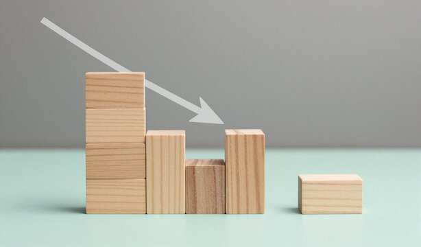 Wood blocks form ascending stack, arrow indicates growth or progress upward from left to right. Minimalist design concept.