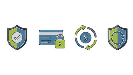 digital security icons illustrating cybersecurity protection financial transaction safety and data