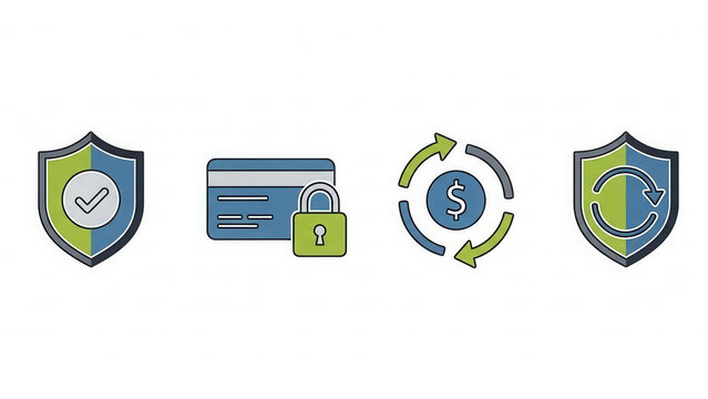 digital security icons illustrating cybersecurity protection financial transaction safety and data - Powered by Adobe
