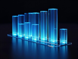 Blue glowing test tubes arranged in lab rack, futuristic science setup on dark reflective surface.