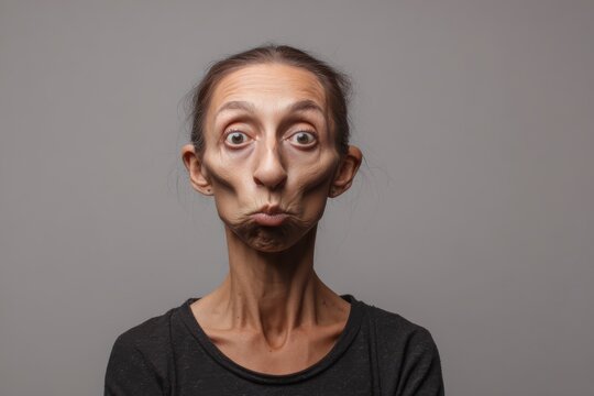 Emaciated Expression: A poignant portrait capturing the gaunt features of an individual, with sunken eyes and hollow cheeks, conveying a sense of profound fragility and vulnerability.