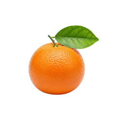 Fresh vibrant orange with a healthy green leaf on a dark background isolated on transparent background