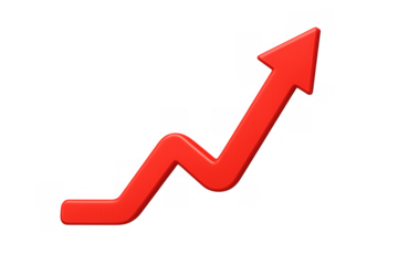 Red rising arrow graph symbolizing business growth, financial increase, market success, profit, and upward trend