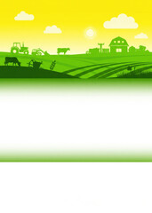 Fototapeta premium Green Farm Scene: Agriculture, Livestock, and Machinery Landscape