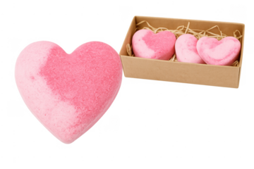 Pink heart bath bombs in gift box for self-care