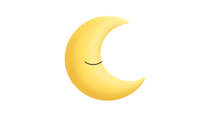 Smiling crescent moon cartoon illustration with cute facial expression isolated on transparent background