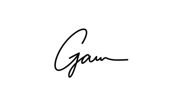 Isolated handwritten word "gam" in a stylish cursive script on white background