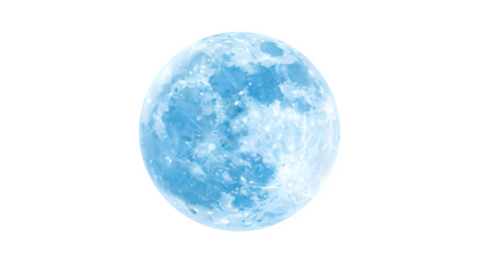 Full blue moon detailed surface texture isolated on transparent background for creative projects