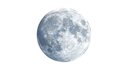 Detailed full moon texture showing craters and lunar surface isolated on transparent background