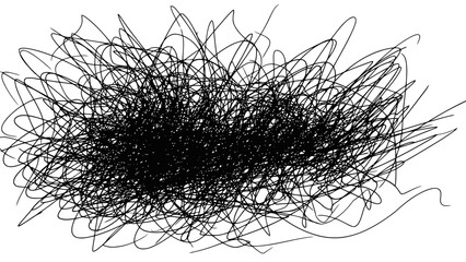 Abstract black scribble pattern on white background, chaotic lines, energetic, random artistic design