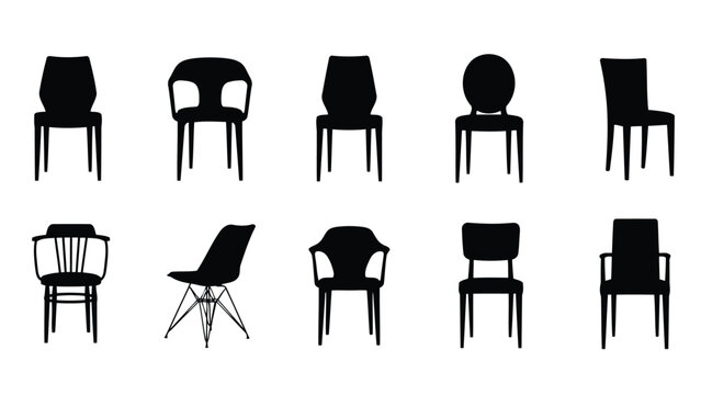 Collection of ten different chair silhouettes on white background vector