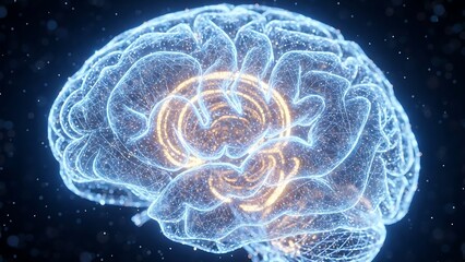 human brain scan Digital human brain with glowing neural network and artificial intelligence data core