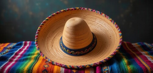 Mexican sombrero hat on a colorful background, close-up AI Generated Mexican sombrero hat on a colorful background, close-up AI