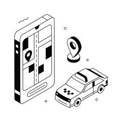 Take a look at this trendy isometric online cab booking illustration