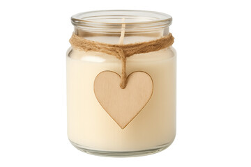 Scented candle in glass jar with wooden heart