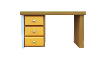 3D Rendered Wooden Desk with Drawers on White Background