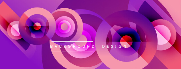 Abstract circles overlap, creating vibrant purple, pink hues. Text reads background design centered within composition. Modern, dynamic visual.