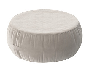 Plush round ottoman with a convenient handle for easy portability and soft fabric texture