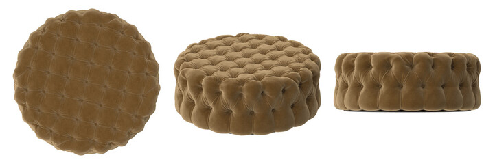 Tufted Round Ottoman in Rich Brown Velvet, Modern Accent Furniture