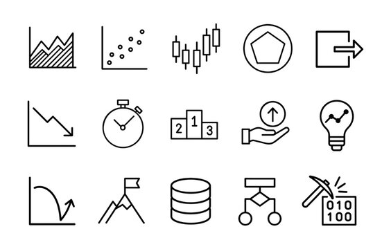 Analytics and Business Performance Line Icon Set. Data, Finance, and Statistics Vector Symbols.