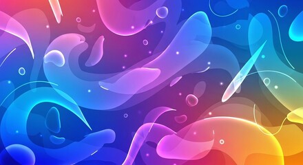 Vibrant Abstract Background with Dynamic Flowing Liquid Shapes and Glowing Particles