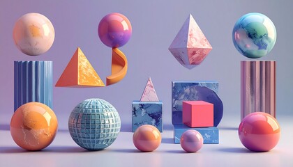 3d abstract geometric shapes set, 3d rendering design elements