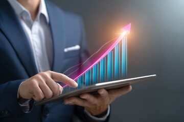 Business growth concept with digital chart and young male professional