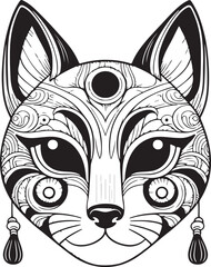 Vector illustration of a wild black and white wolf head silhouette, a stylized canine animal face design perfect for a tattoo or mammal symbol art