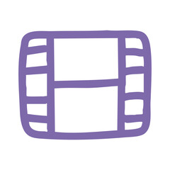 Simple Purple Film Reel Icon on Black Background with a Hand-Drawn Aesthetic