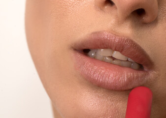 Fototapeta premium close up of a woman lips. Beauty lips. Sensual. Photo. People. Beauty. Sensual woman. 